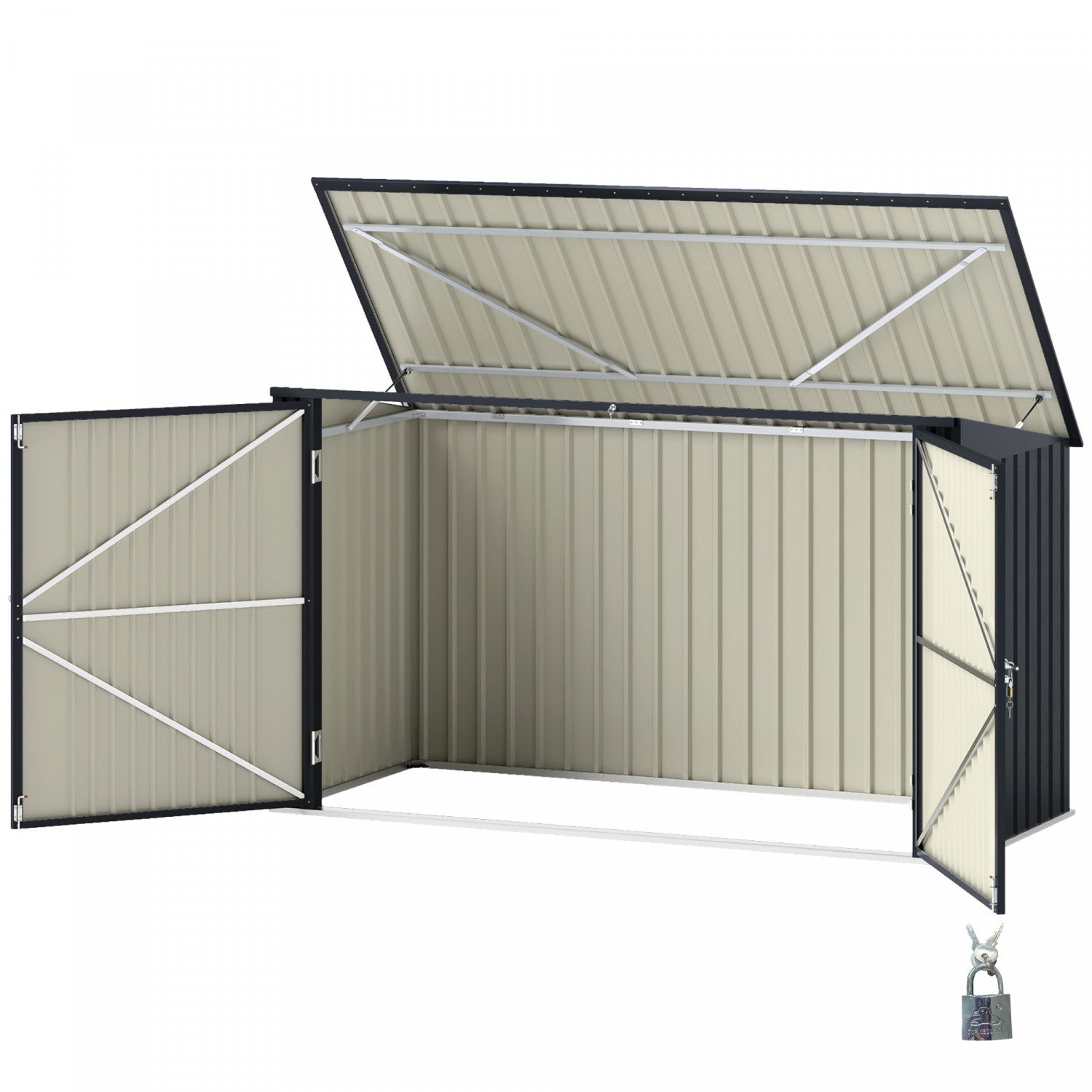 Outsunny 7.6 X 3.4ft Garbage Bin Shed With Lockable Doors And Openable Lid|Outsunny Remise A Poubelle Avec Portes Verrouillables, Couvercle Ouvrable