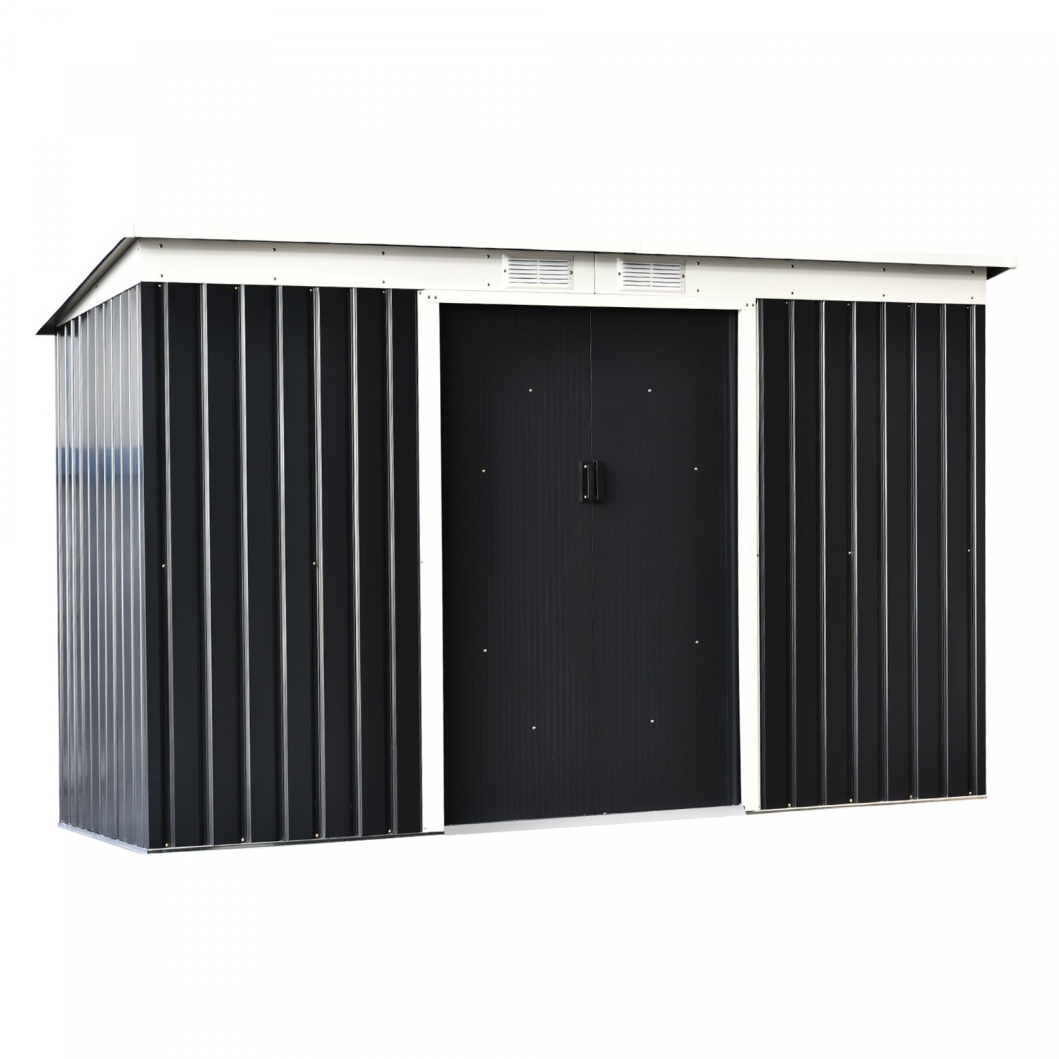 Outsunny 9' X 4' Metal Storage Shed, Garden Tool House With Floor Foundation, Double Sliding Doors, |Outsunny Abri De Jardin En Metal 9' X 4' Avec Porte Coulissante