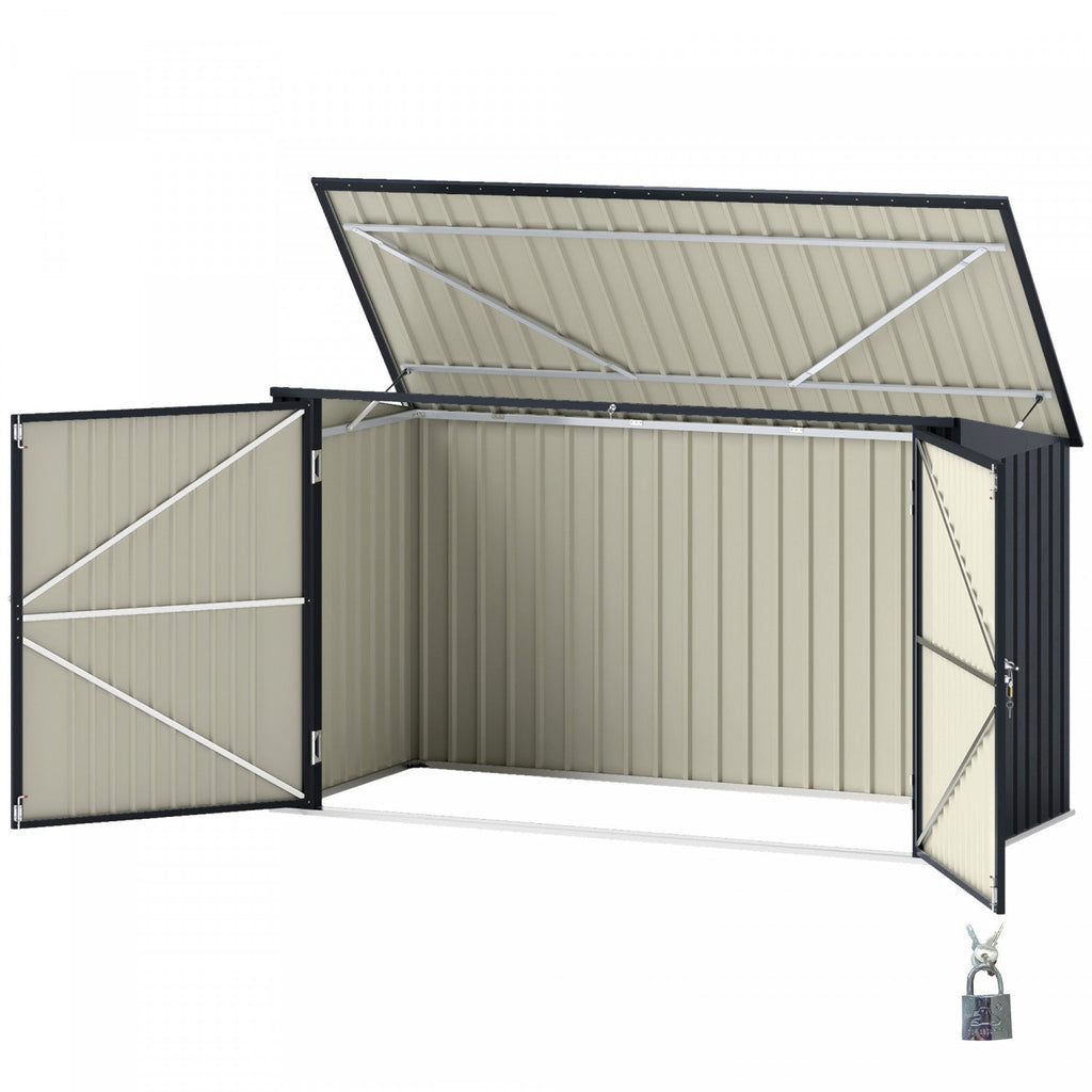 Outsunny 7.6 X 3.4ft Garbage Bin Shed With Lockable Doors And Openable Lid|Outsunny Remise A Poubelle Avec Portes Verrouillables, Couvercle Ouvrable