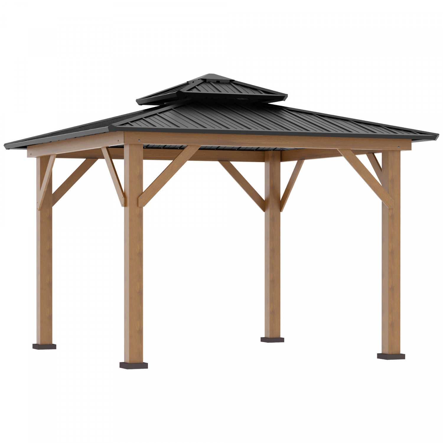 Outsunny 12' X 12' Wood Frame Hardtop Gazebo Galvanized Steel Canopy Outdoor Shelter With Double Ven|Outsunny 12' X 12' Tonnelle De Jardin A Toit Rigide Auvent Exterieur En Metal Galvanise Avec Double