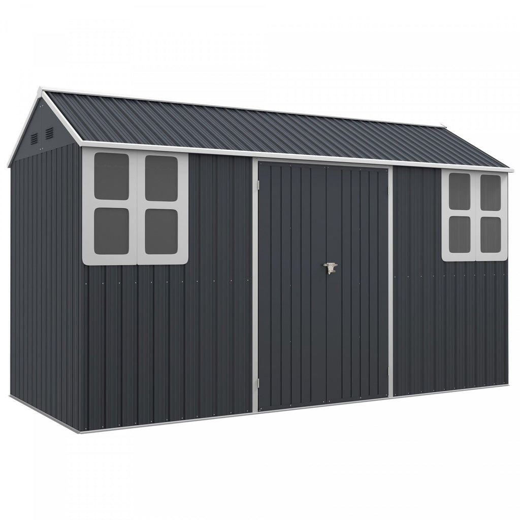 Outsunny 12' X 5.5' Metal Garden Storage Shed With Lockable Door Dark Grey|Outsunny Abri De Jardin En Metal 12' X 5,5' Avec Porte Verrouillable, Gris
