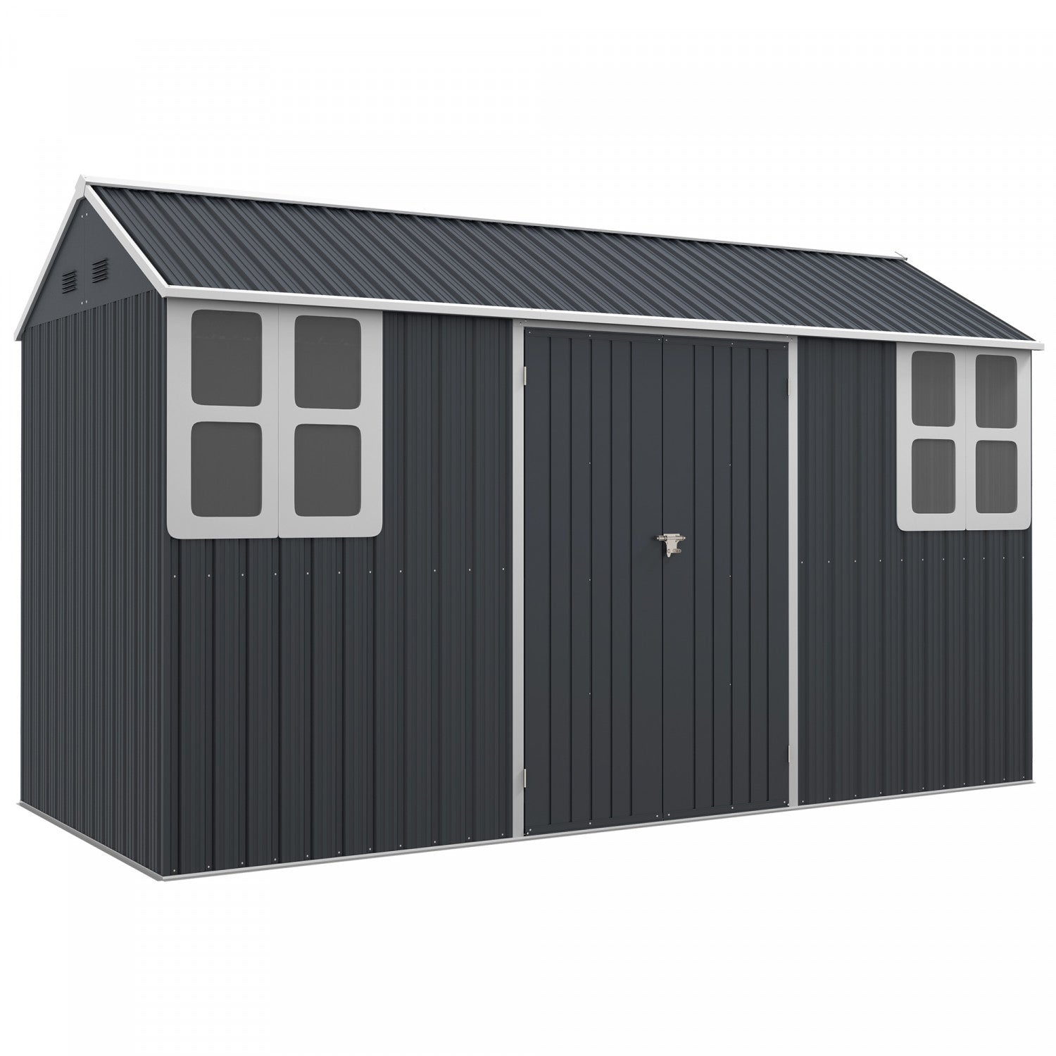 Outsunny 12' X 5.5' Metal Garden Storage Shed With Lockable Door Dark Grey|Outsunny Abri De Jardin En Metal 12' X 5,5' Avec Porte Verrouillable, Gris