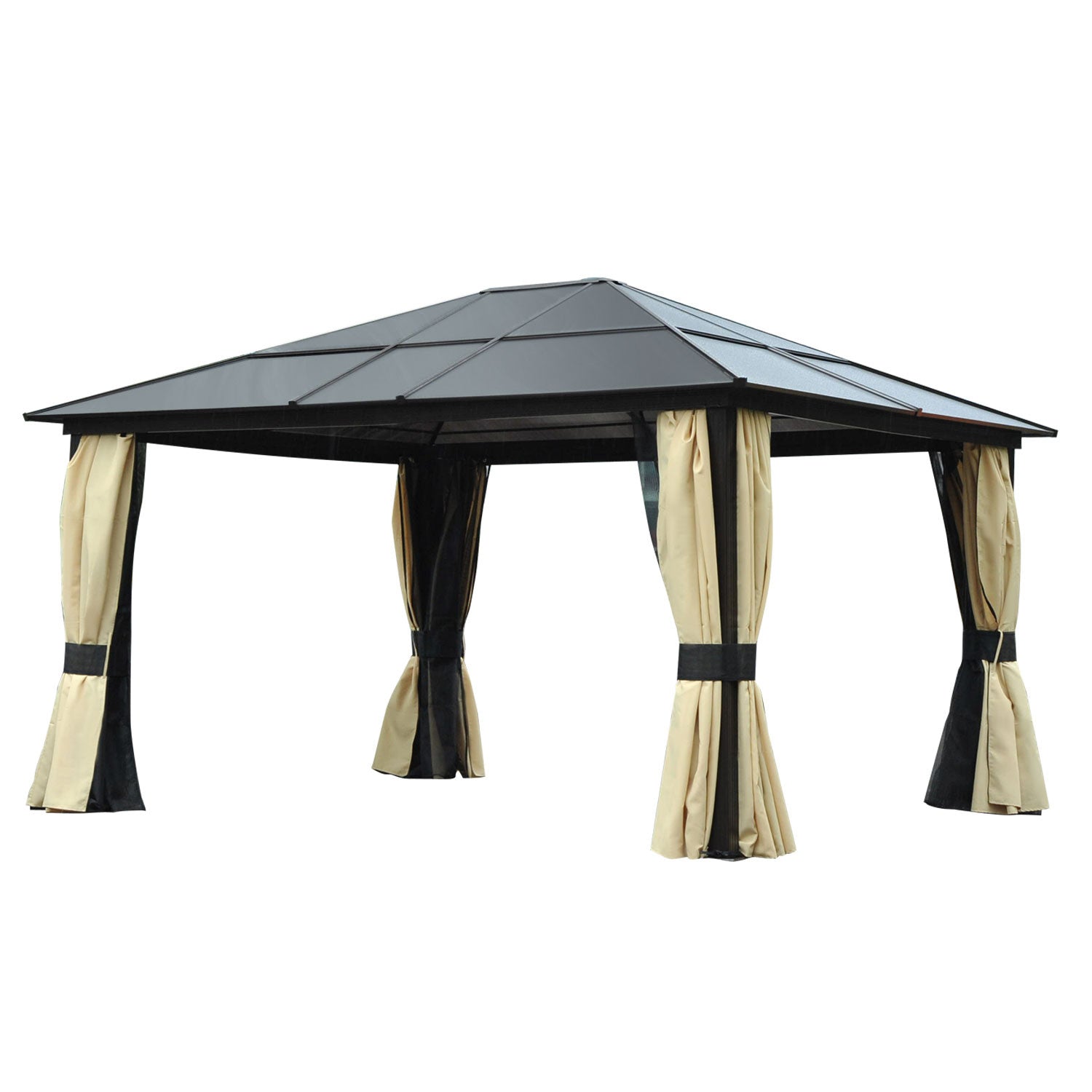 Outsunny 12' X 14' Hardtop Gazebo, Outdoor Gazebo Canopy Sun Shelter Waterproof With Aluminum Frame,|Outsunny 14'x12' Deluxe Hard Top Patio Gazebo Canopy Garden Abri En Aluminium Avec Sunshine Board, R