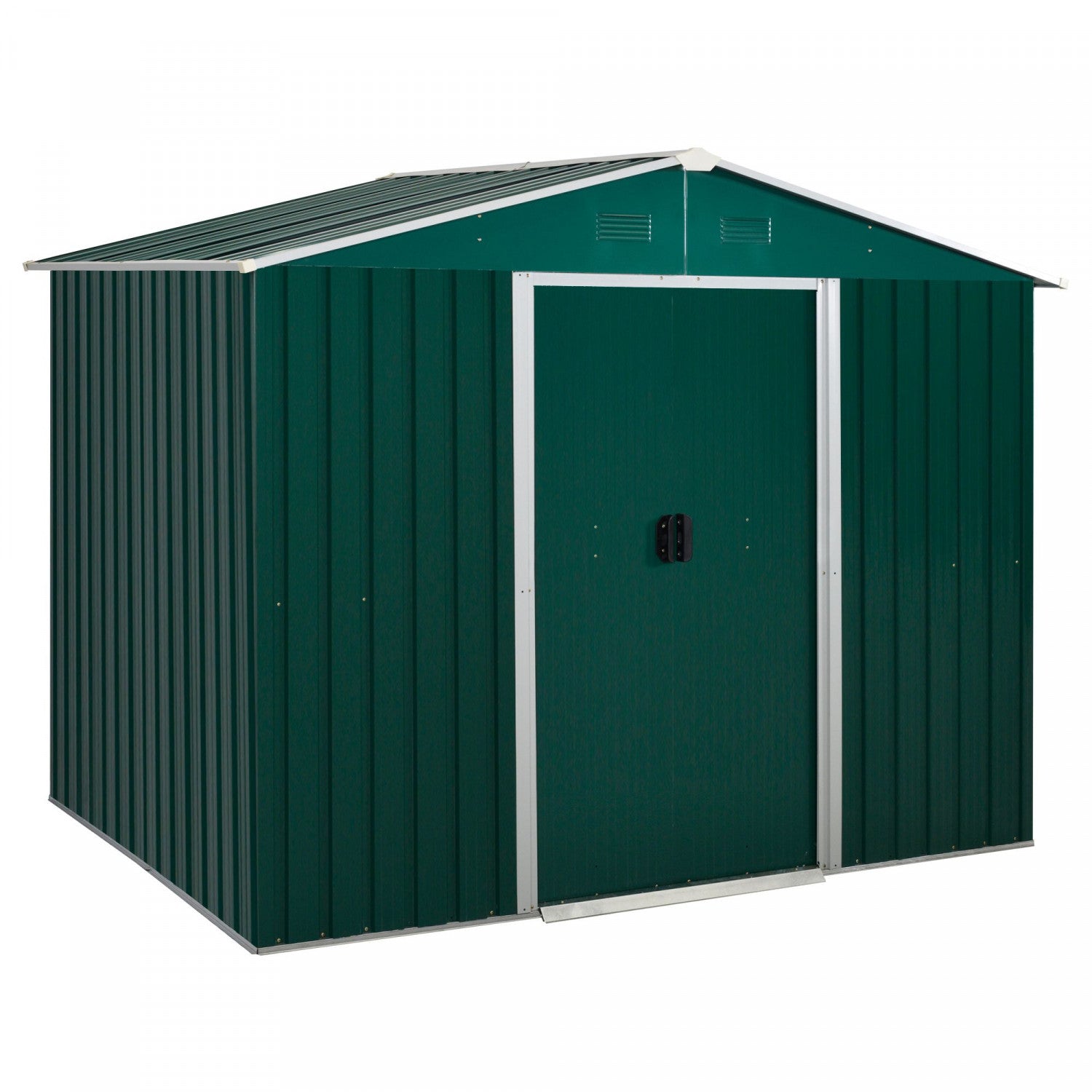 Outsunny 8' X 6' Outdoor Storage Shed, Metal Garden Tool Storage House With Lockable Sliding Doors A|Outsunny Hangar De Rangement 8'x6' Avec Portes Coulissantes, Vert
