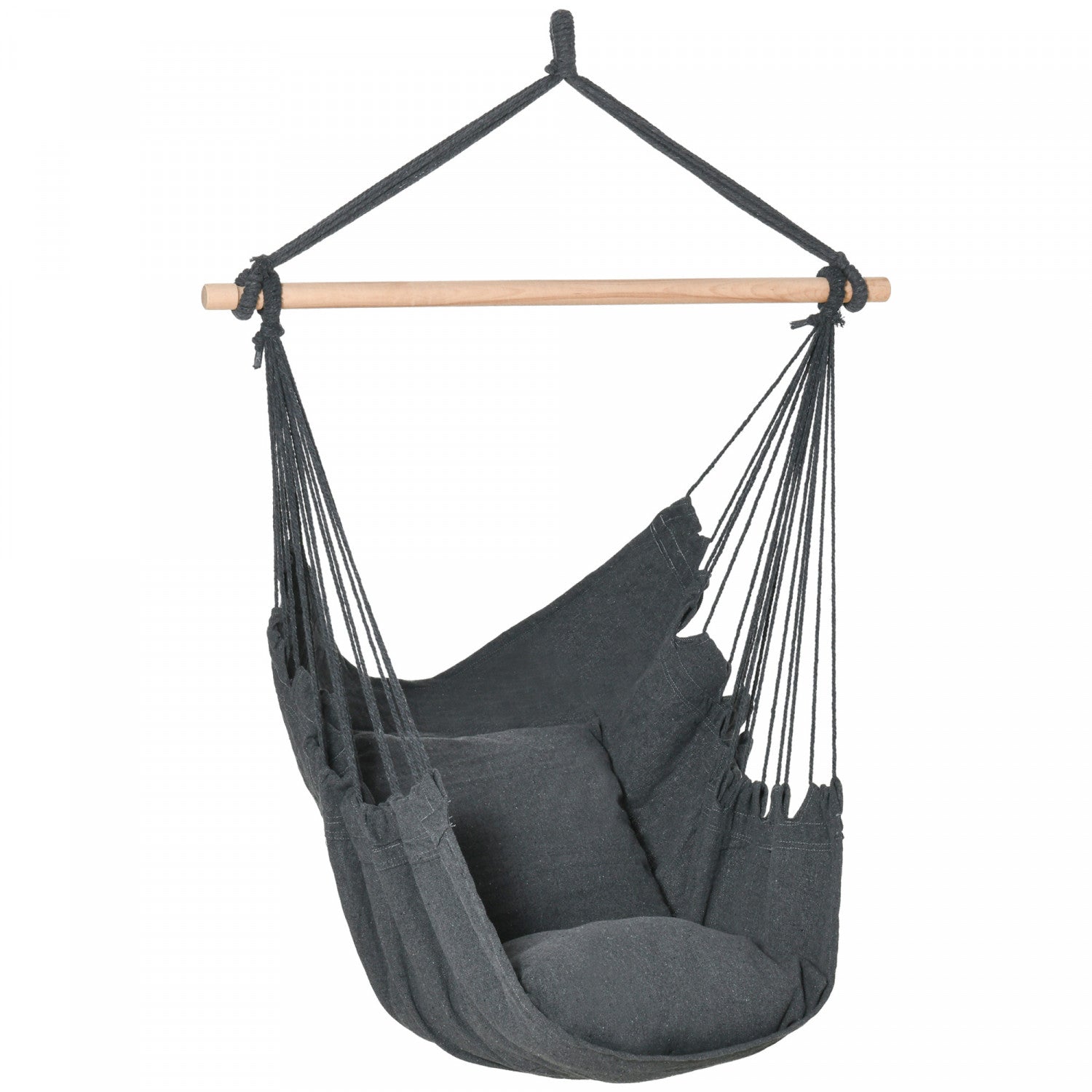 Outsunny Hammock Chair Swing Hanging Macrame Chair Cotton W/ Two Soft Seat Cushions, For Bedroom Ind|Outsunny Chaise Suspendue Hamac Balancoire De Porche En Corde De Coton Avec 2 Coussins Pour Interieu
