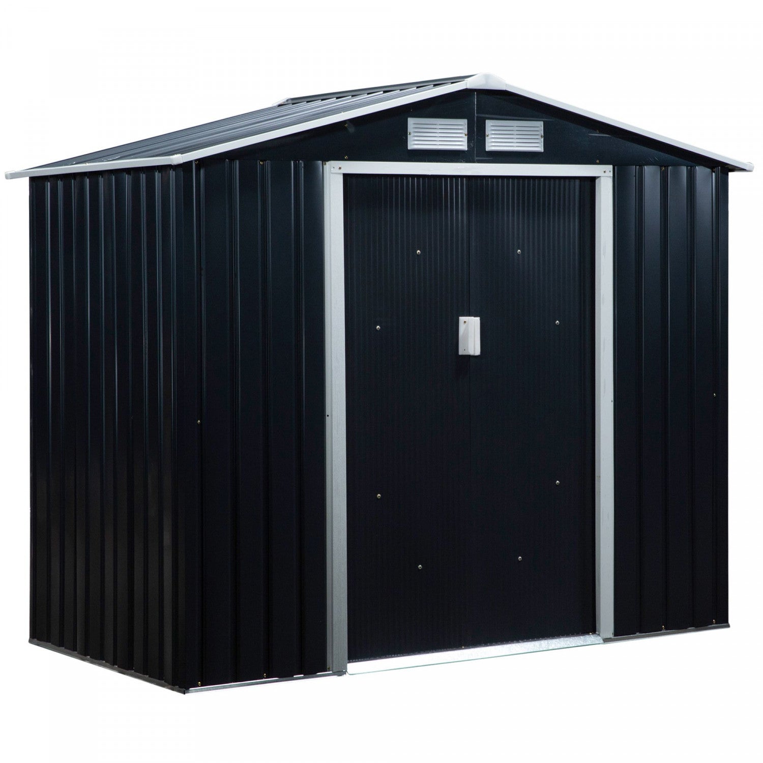 Outsunny 7' X 4' X 6' Garden Storage Shed Outdoor Patio Yard Metal Tool Storage House W/ Steel Floor|Outsunny 7"x4" Abri De Jardin Exterieur En Metal Et Rangement De Jardin Remise Pour Outils Avec 4 Ev