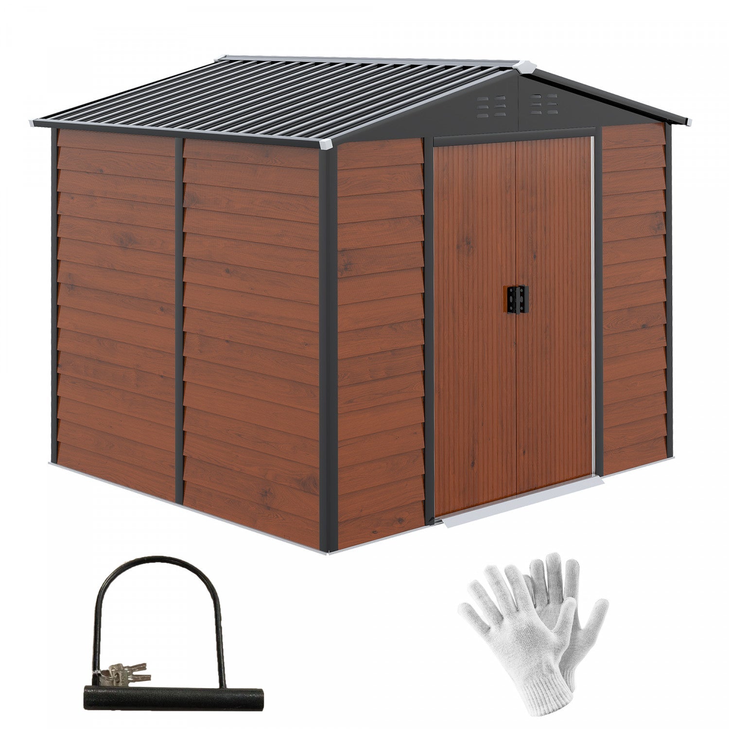 Outsunny 8' X 7' Outdoor Storage Shed, Galvanized Steel Metal Garden Shed W/ Double Sliding Lockable|Outsunny Abri De Rangement Exterieur 8'x7' En Acier Galvanise Avec Double Porte Coulissante Verrouil