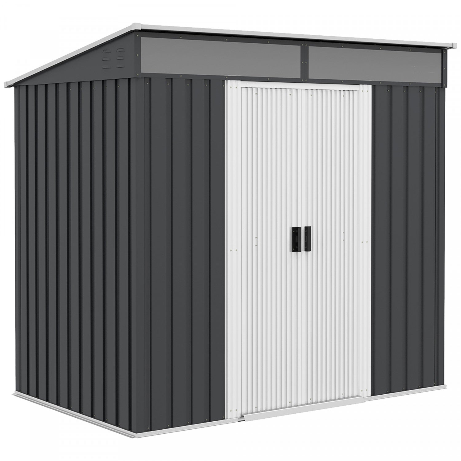 Outsunny 6.5' X 4' Outdoor Storage Shed With Floor Foundation, Lockable Metal Garden Tool Storage Ho|Outsunny 6.5' X 4' Remise De Stockage Exterieur Avec Fondation Au Sol, Organisateur De Stockage D'ou