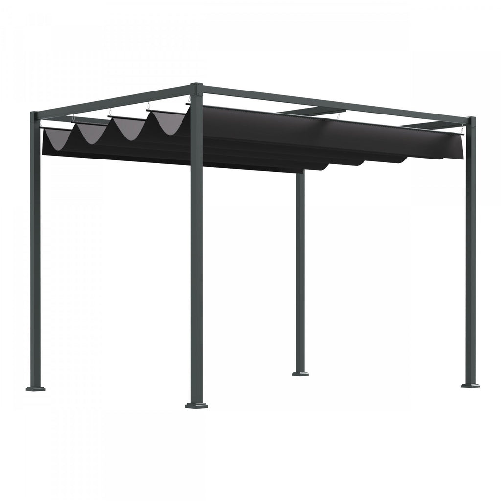 Outsunny 10' X7' Patio Pergola With Retractable Canopy, Outdoor Sun Shelter, Yard Shade, Black|Outsunny 10 X 7ft Pergola Gazebo Avec Auvent Retractable Patio Exterieur Abri Soleil Jardin Tissu Re