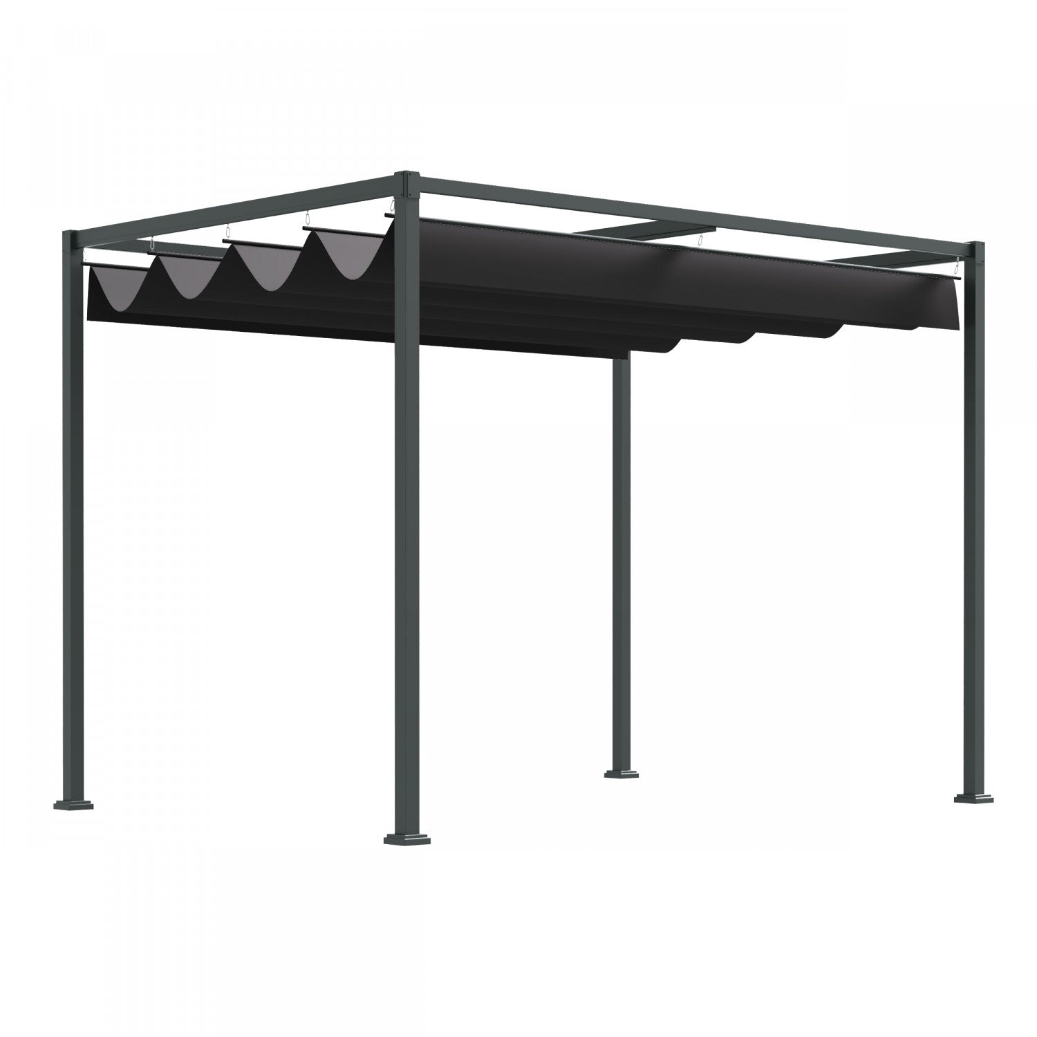 Outsunny 10' X7' Patio Pergola With Retractable Canopy, Outdoor Sun Shelter, Yard Shade, Black|Outsunny 10 X 7ft Pergola Gazebo Avec Auvent Retractable Patio Exterieur Abri Soleil Jardin Tissu Re