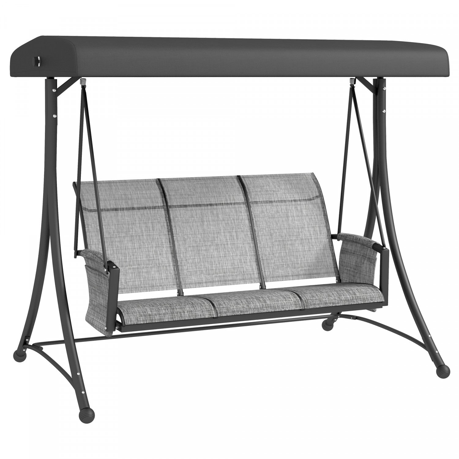 Outsunny 3 Person Outdoor Porch Swing Chair W/ Adjustable Canopy, Black|Outsunny Balancoire D'exterieur Pour 3 Personnes Avec Auvent Reglable, Noir