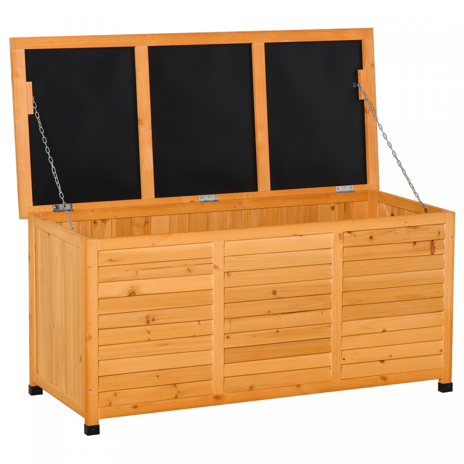 Outsunny 75 Gallon Wooden Storage Box Patio Deck Box Bench, Garden Backyard Outdoor Storage Containe|Outsunny Boite De Terrasse En Bois 75 Gallons, Conteneur De Stockage Exterieur Avec Espace D'aeratio