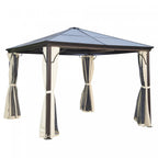 Outsunny 10' X 10' Hardtop Gazebo, Patio Gazebo Heavy Duty Sun Shade Shelter With Curtains, Aluminum|Tonnelle Pavillon De Jardin Impermeable 4 Parois Laterales Anti-uv 4 Moustiquaires Panneaux Polycarb