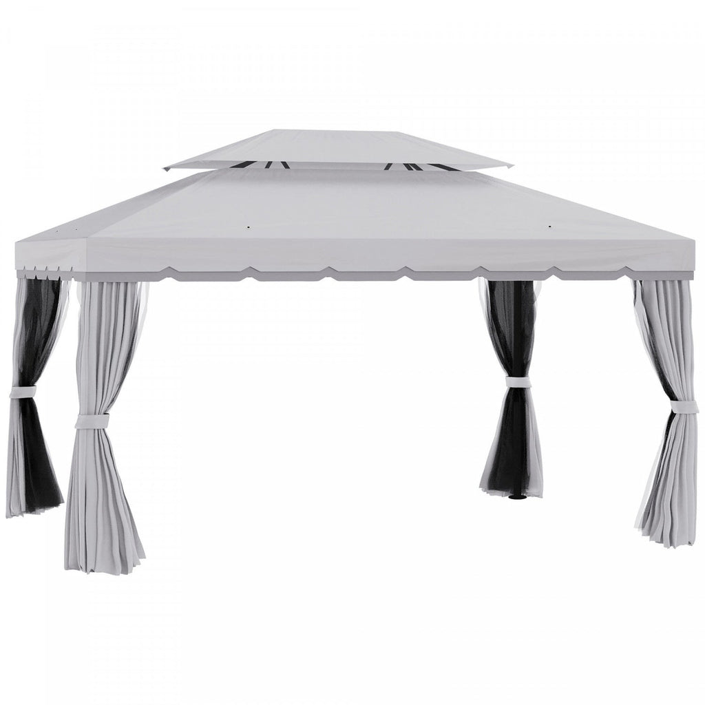 Outsunny 13' X 10' Patio Gazebo, Double roof Outdoor Gazebo Canopy Shelter With Netting & Curtains, |Outsunny Tonnelle Barnum Pavillon De Jardin Style Colonial Double Toit Toile Moustiquaires Et Toiles
