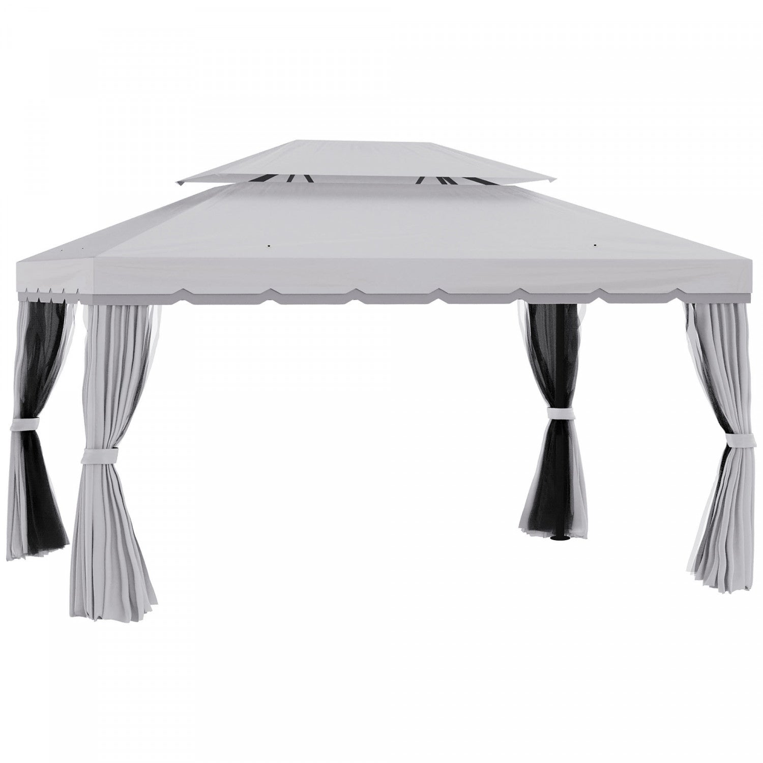 Outsunny 13' X 10' Patio Gazebo, Double roof Outdoor Gazebo Canopy Shelter With Netting & Curtains, |Outsunny Tonnelle Barnum Pavillon De Jardin Style Colonial Double Toit Toile Moustiquaires Et Toiles