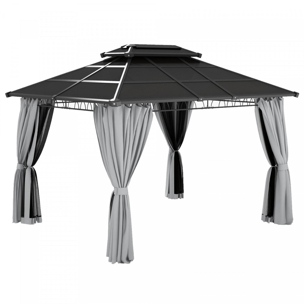 Outsunny 10' X 12' Outdoor Gazebo Canopy, Double roof Hardtop Gazebo With polycarbonate Roof, Steel |Outsunny 10' X 12' Gazebo Exterieur, Gazebo A Double Toit Rigide Avec Toit En Polycarbonate, Cadre E