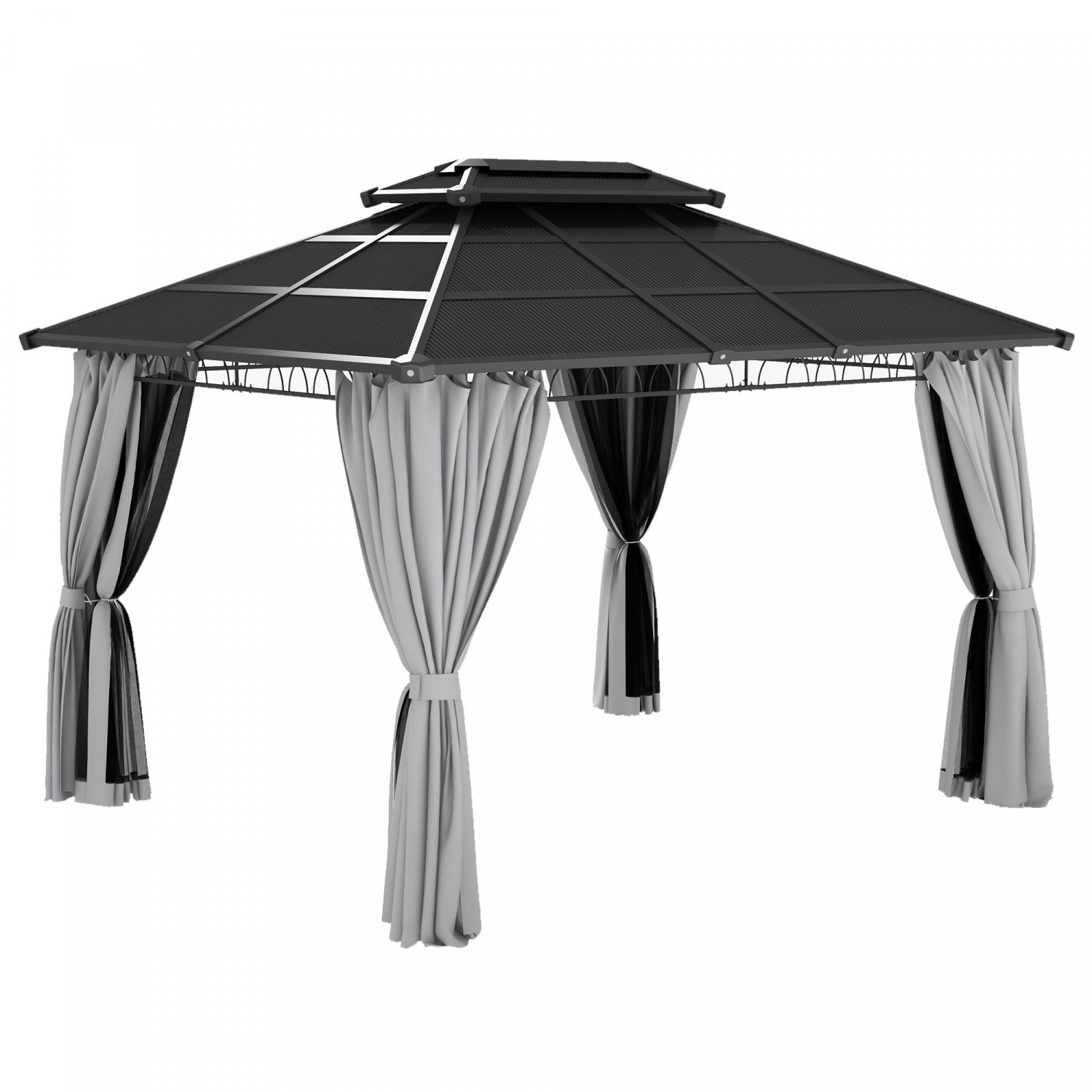 Outsunny 10' X 12' Outdoor Gazebo Canopy, Double roof Hardtop Gazebo With polycarbonate Roof, Steel |Outsunny 10' X 12' Gazebo Exterieur, Gazebo A Double Toit Rigide Avec Toit En Polycarbonate, Cadre E