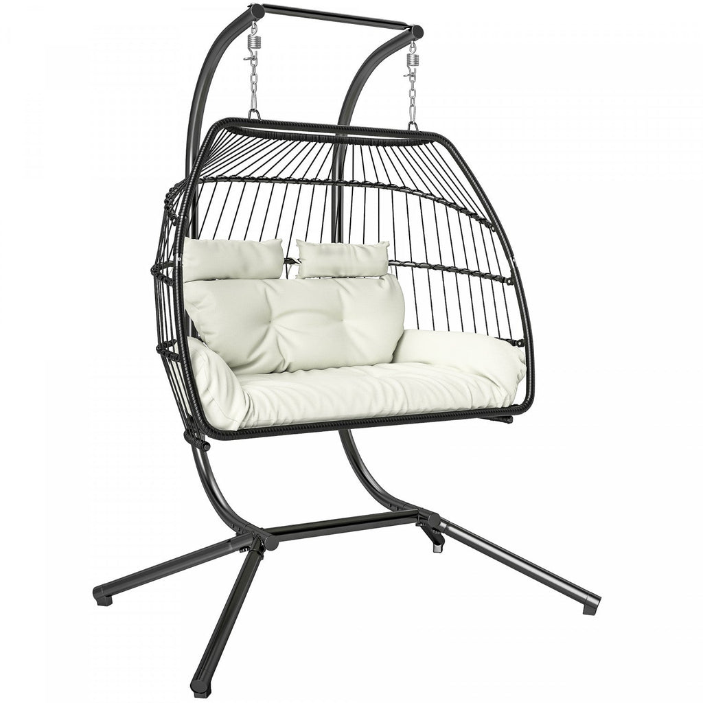 Outsunny Double Hanging Egg Chair, Foldable Hammock Chair, Cream White