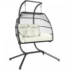 Outsunny Double Hanging Egg Chair, Foldable Hammock Chair, Cream White