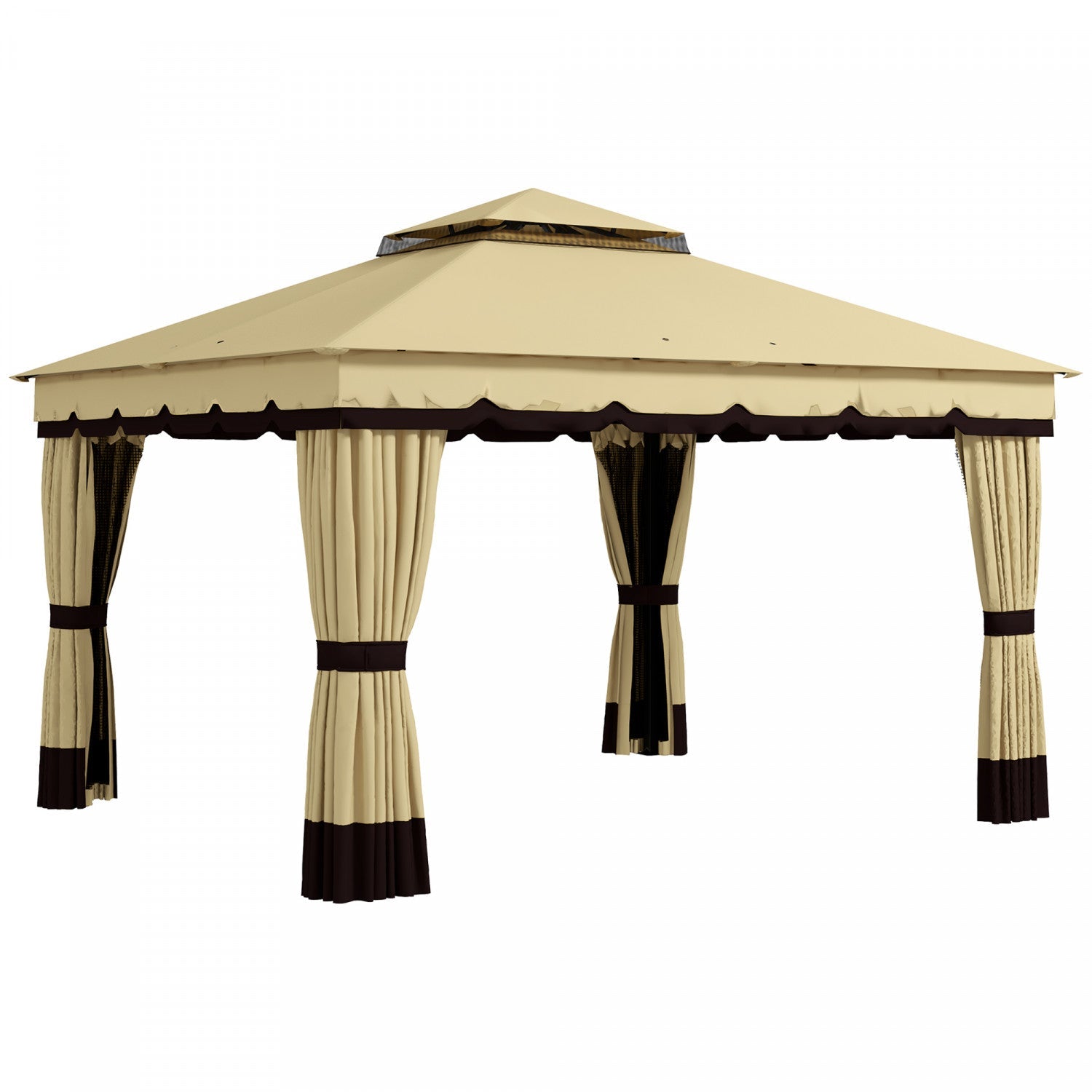 Outsunny 10' X 12' Double Roof Outdoor Gazebo With Netting & Curtains|Outsunny Gazebo Exterieur A Double Toit 10' X 12' Avec Filet Et Rideaux