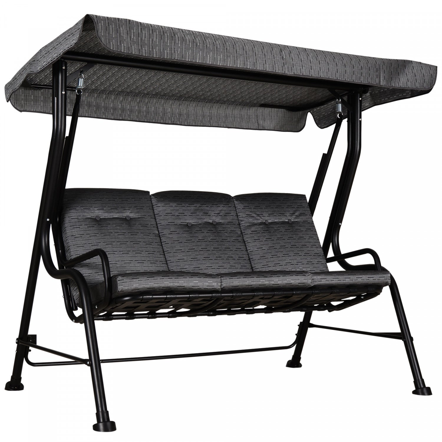 Outsunny Outdoor 3-person Metal Porch Swing Chair With Canopy Grey|Outsunny Chaise Pivotante Exterieure Pour Porche En Metal Pour 3 Personnes Avec Auvent Pour Patio Et