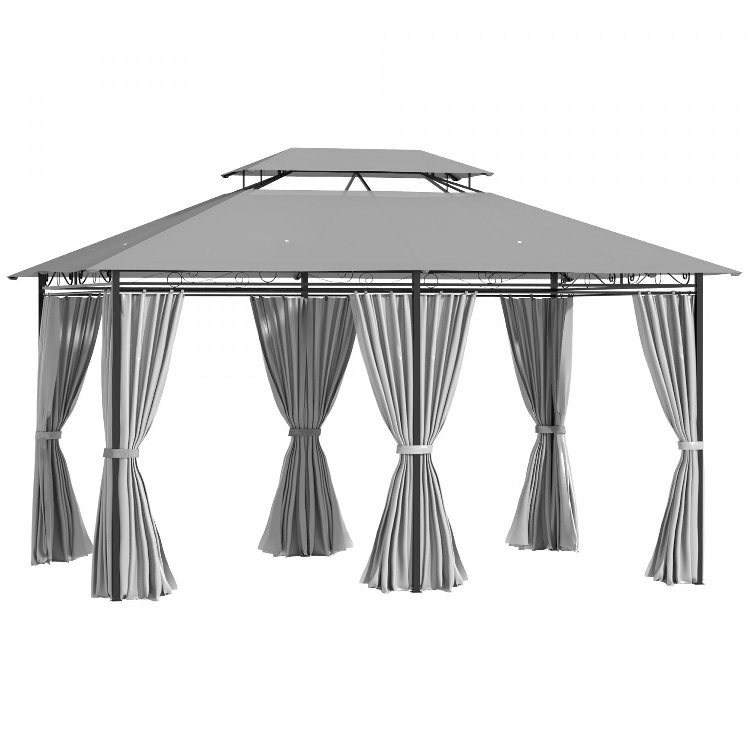Outsunny 10' X 13' Patio Gazebo, Outdoor 2-tiers Garden Canopy Yard Sunshade Shelter With Curtains, |Outsunny Tonnelle De Patio De 10' X 13', Auvent De Jardin Exterieur A 2 Niveaux, Abri Pare-soleil Av