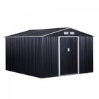 Outsunny 9' X 11' Metal Storage Shed With Floor Foundation, Garden Tool House With Double Sliding Do|Outsunny 11' X 9' Abri De Jardin Remise Pour Outils Abri A Outils Double Porte Coulissante 4 Fentes