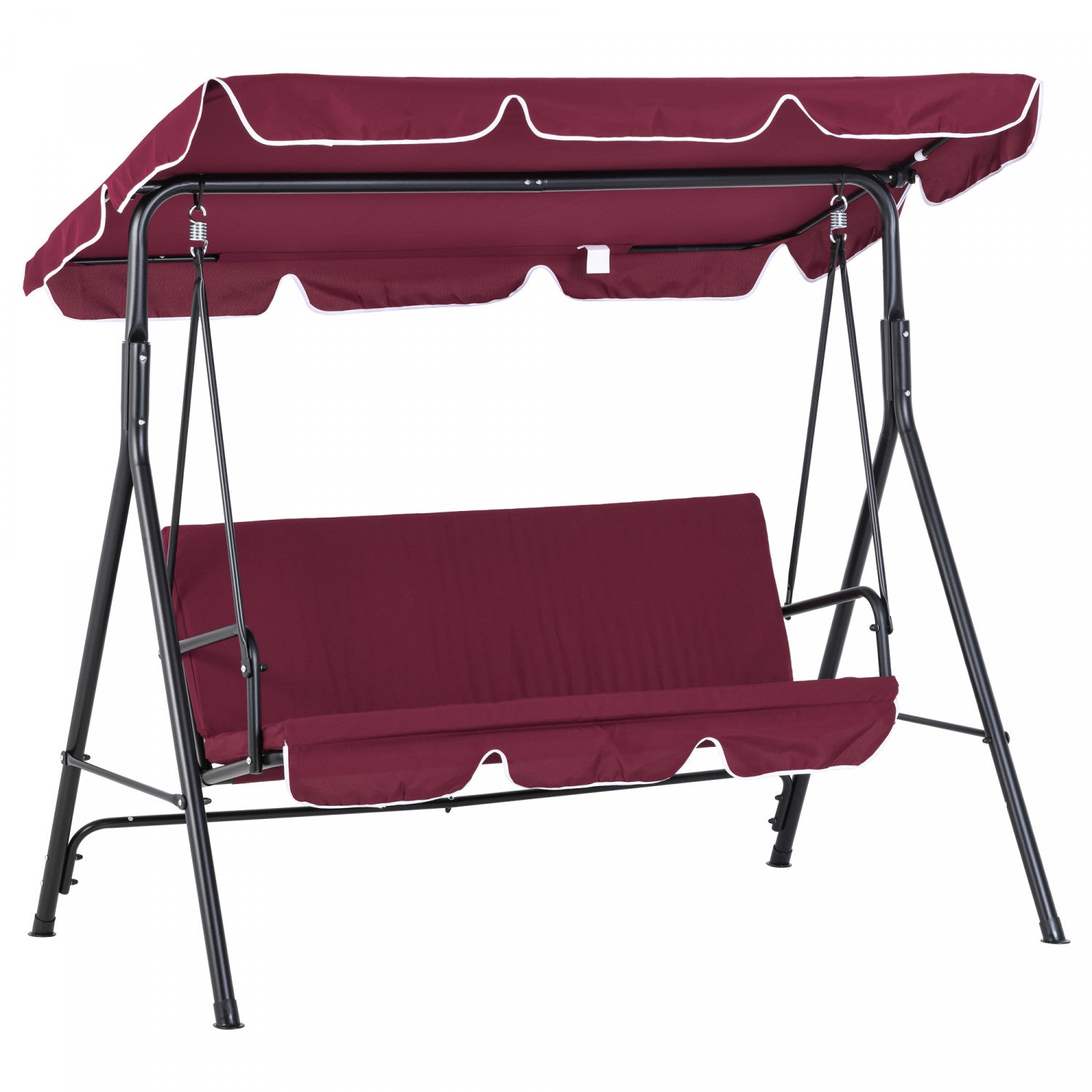 Outsunny 3-seat Patio Swing Chair, Outdoor Porch Swing Glider With Adjustable Canopy, Removable Cush|Outsunny Meatal Chaise Pivotante D'exterieur 3 Places Chaise Longue De Jardin Rembourree Hamac De Te