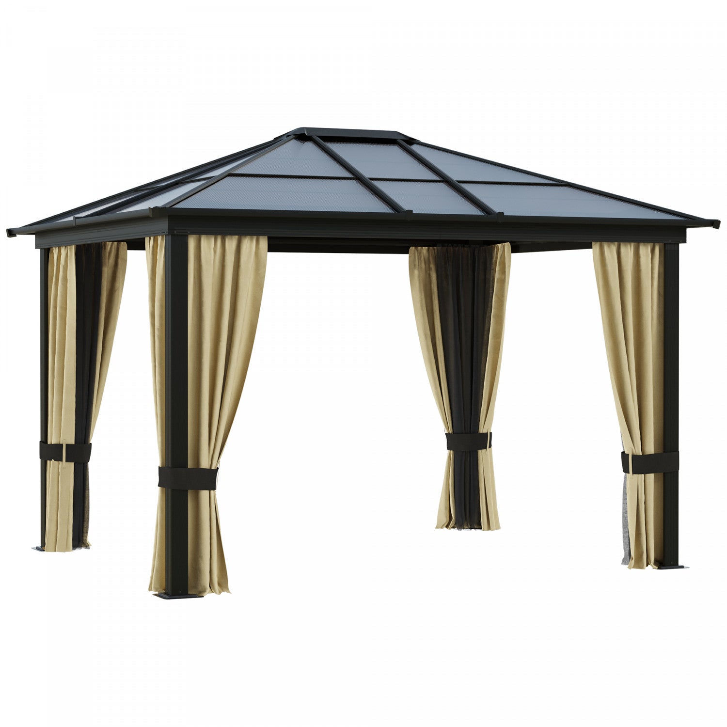Outsunny 10' X 12' Hardtop Gazebo, Outdoor Gazebo Canopy Sun Shelter Waterproof With Aluminum Frame,|Outsunny 12'l X 10'w Hard Top Gazebo Canopy Sunshelter Pare-soleil Impermeable Avec Parois Laterales