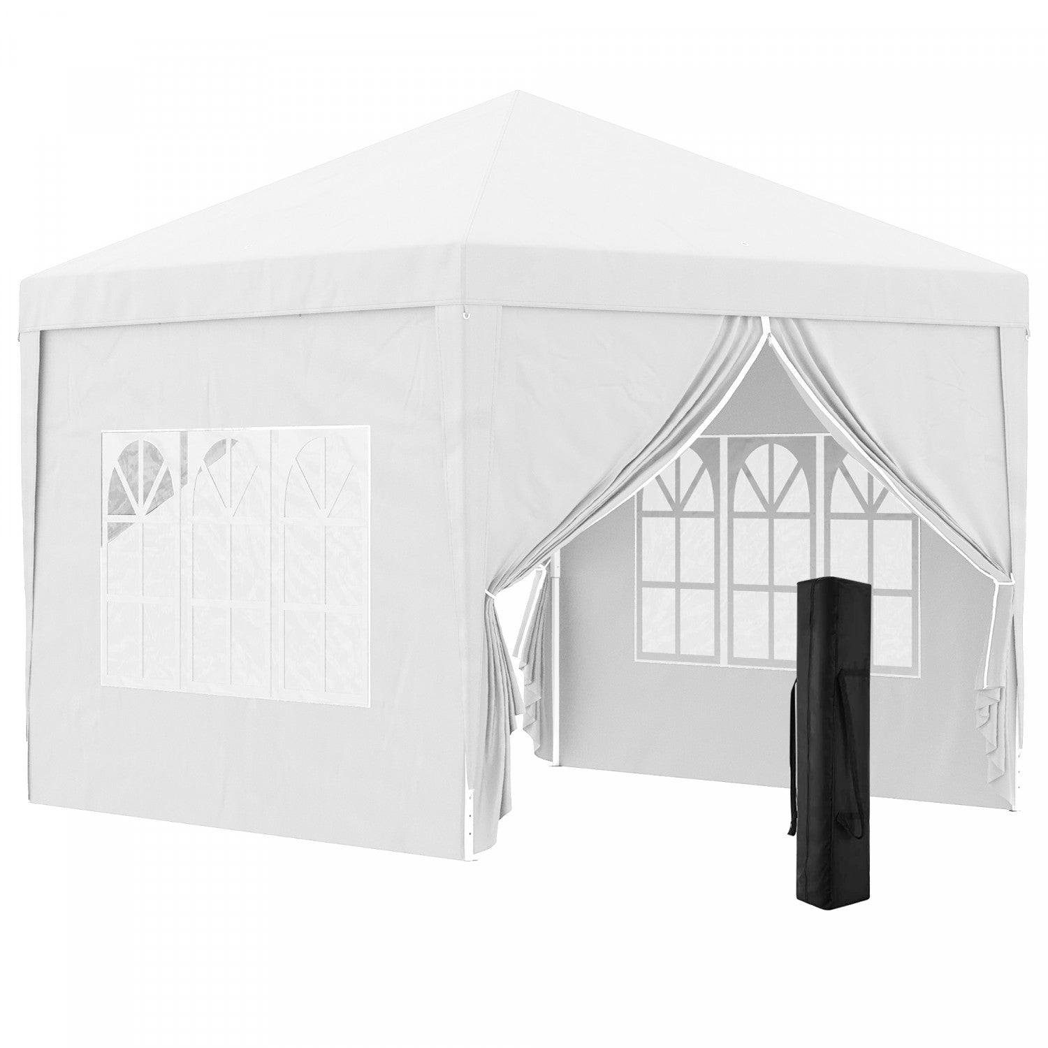 Outsunny 10'x10' Outdoor Pop Up Party Tent Gazebo Canopy With Carrying Bag (white)|Outsunny 10'x10' Tente De Reception Tonnelle Avec Sac De Transport (blanc)