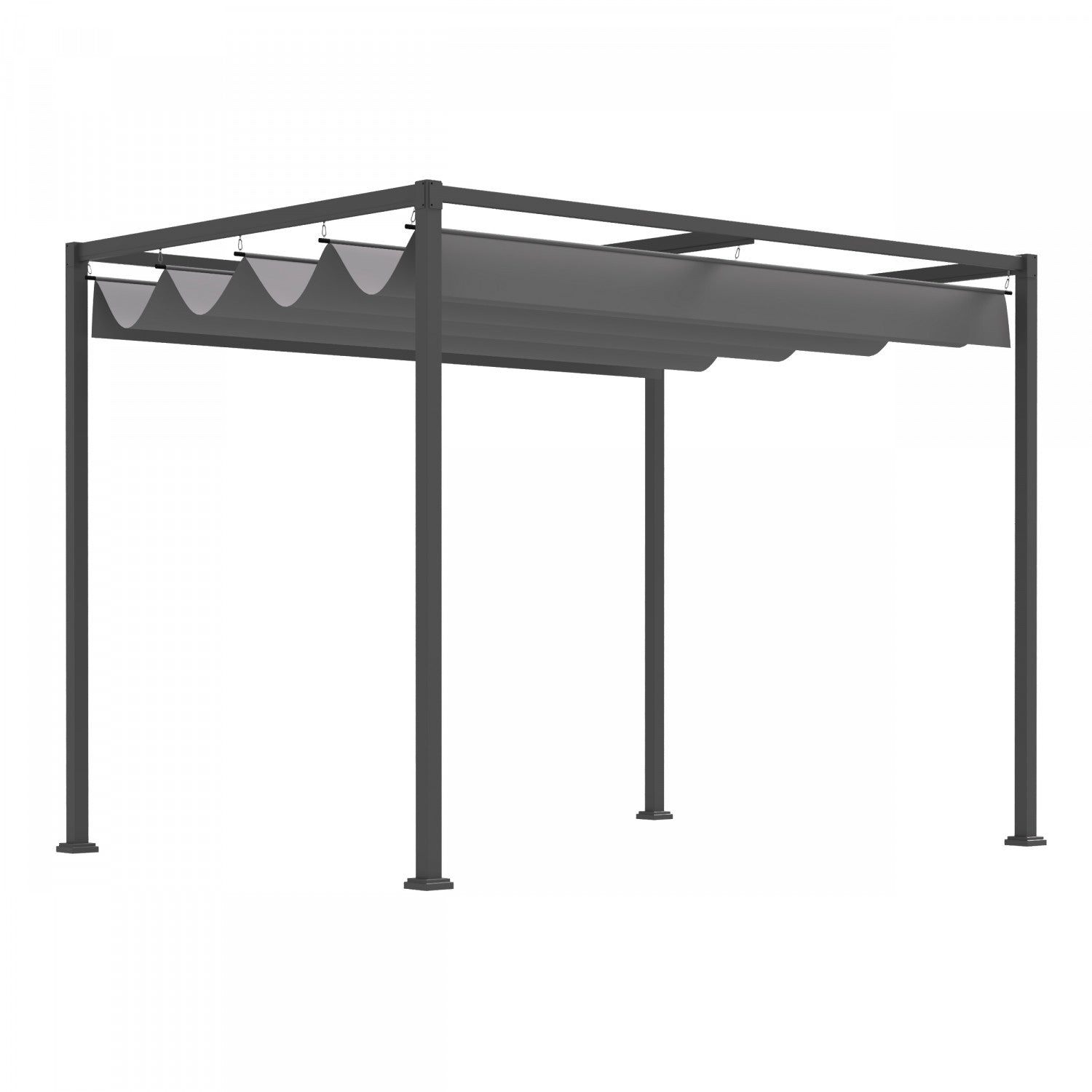 Outsunny 10' X7' Patio Pergola With Retractable Canopy, Outdoor Sun Shelter, Yard Shade, Grey|Outsunny 10x7 Pi Cadre En Metal Pergola Gazebo Avec Auvent Retractable Patio Exterieur Abri Soleil J