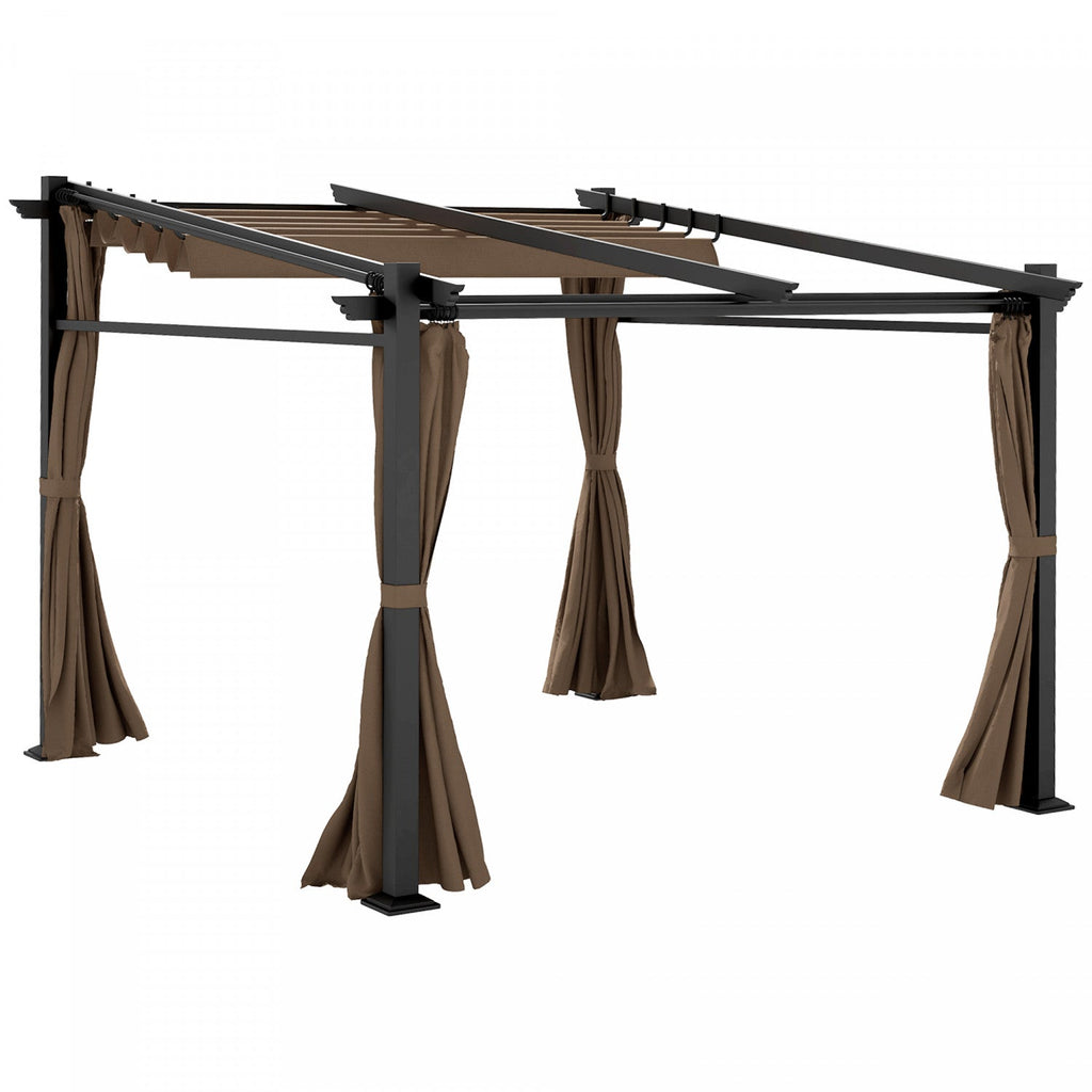 Outsunny 10' X 10' Metal Pergola W/ Retractable Canopy Roof, Coffee|Outsunny - Pergola Metallique Avec Toit Coulissant - Auvent De Pergola