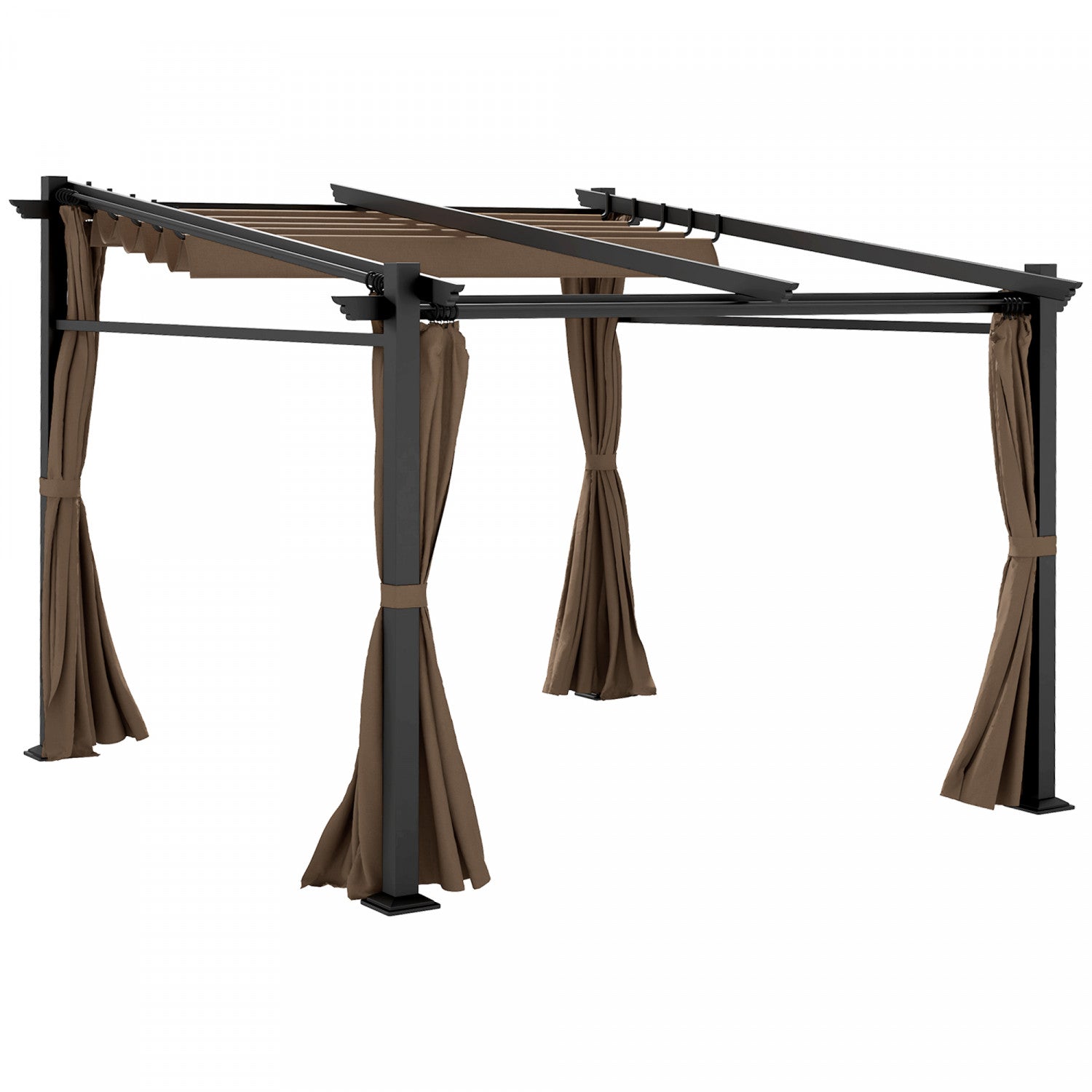 Outsunny 10' X 10' Metal Pergola W/ Retractable Canopy Roof, Coffee|Outsunny - Pergola Metallique Avec Toit Coulissant - Auvent De Pergola
