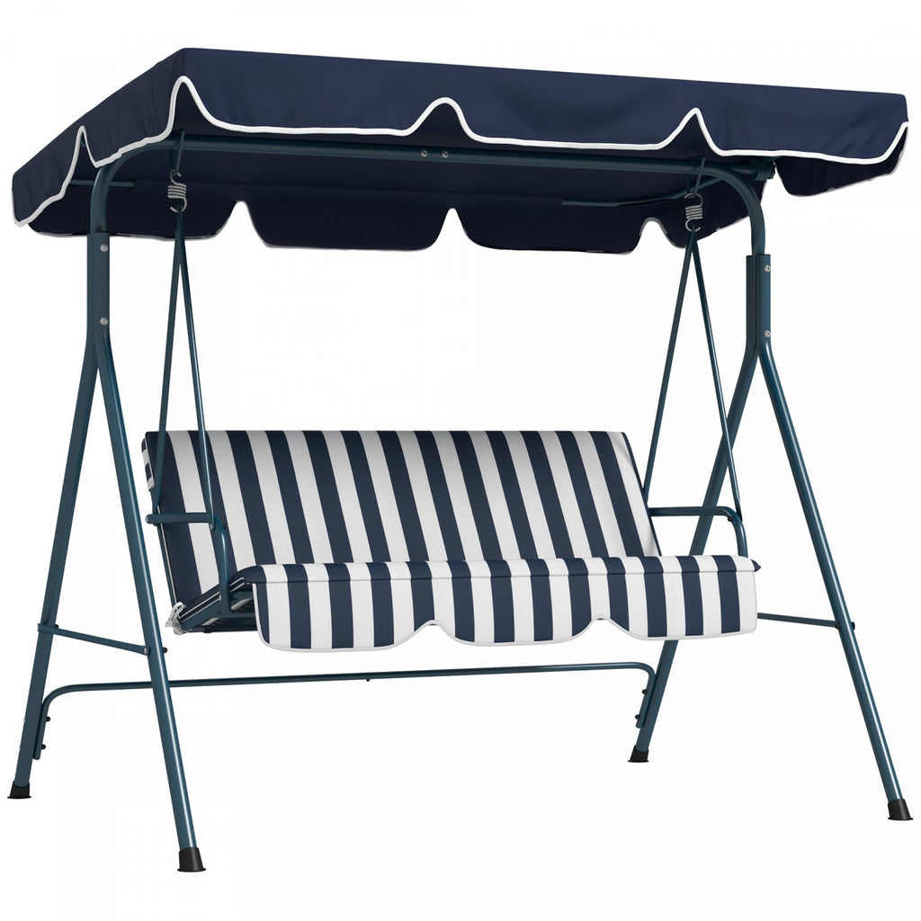 Outsunny 3-seat Patio Swing Chair With Adjustable Canopy Blue And White|Outsunny Balancoire De Patio A 3 Places Avec Auvent Reglable, Bleu Et Blanc
