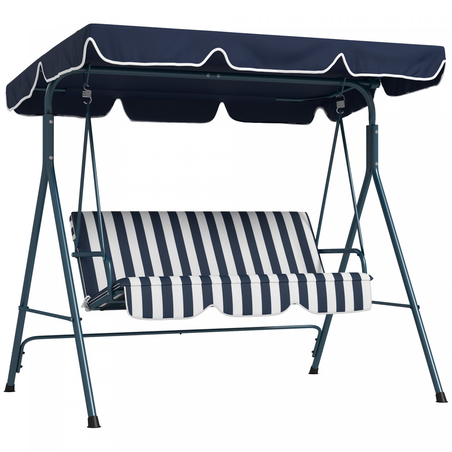 Outsunny 3-seat Patio Swing Chair With Adjustable Canopy Blue And White|Outsunny Balancoire De Patio A 3 Places Avec Auvent Reglable, Bleu Et Blanc