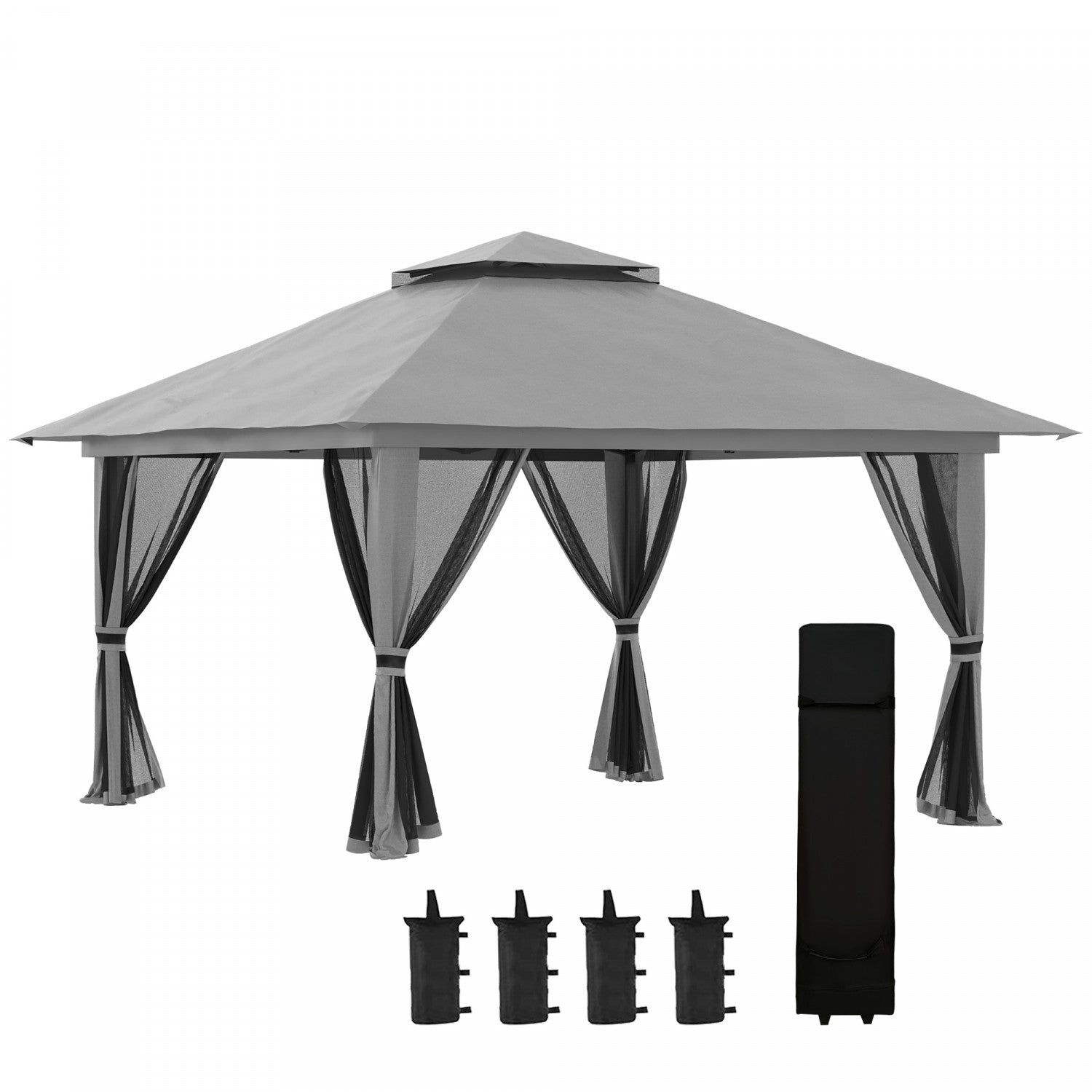 Outsunny 13' X 13' Pop Up Canopy With Mesh Sidewalls, Easy Up Canopy Tent Shelter With 2-tier Roof, |Outsunny 13' X 13' Pop Up Canopy With Mesh Sidewalls, Easy Up Canopy Tent Shelter With 2-tier Roof,