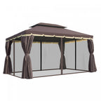 Outsunny 10' x 13' Patio gazebo, aluminum Frame Double Roof Outdoor Gazebo Canopy Shelter With Netti|Outsunny 10 X 13pi Cadre En Aluminium Gazebo Canopee Abri De Jardin A Deux Niveaux Avec Filet Et Rid