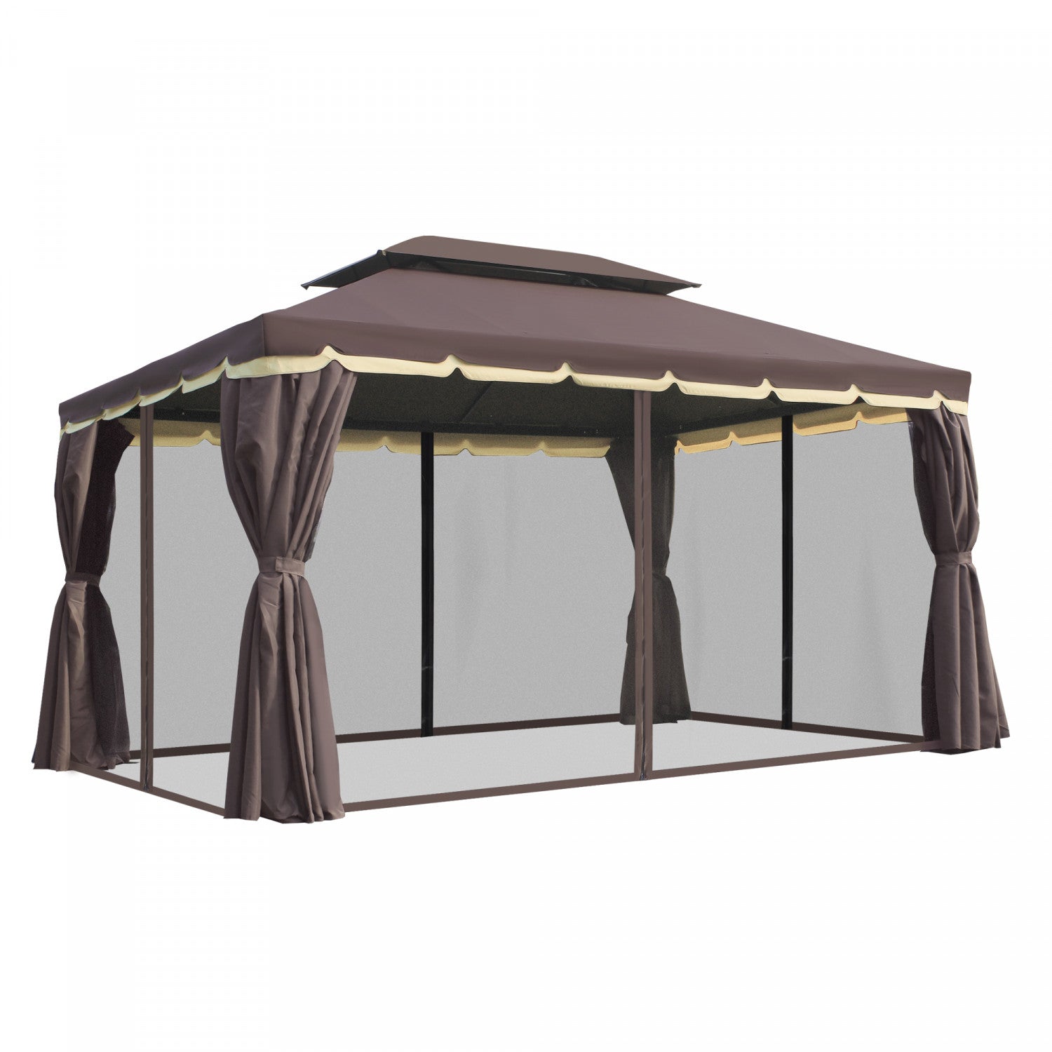 Outsunny 10' x 13' Patio gazebo, aluminum Frame Double Roof Outdoor Gazebo Canopy Shelter With Netti|Outsunny 10 X 13pi Cadre En Aluminium Gazebo Canopee Abri De Jardin A Deux Niveaux Avec Filet Et Rid