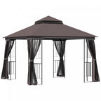 Outsunny 10' X 10' Outdoor Patio Gazebo Canopy With Double Tier Roof, Removable Mesh Curtains, Displ|Auvent De Terrasse Exterieure Outsunny 10 Pi X 10 Pi Avec Toit A Deux Niveaux, Rideaux En Maille Amo
