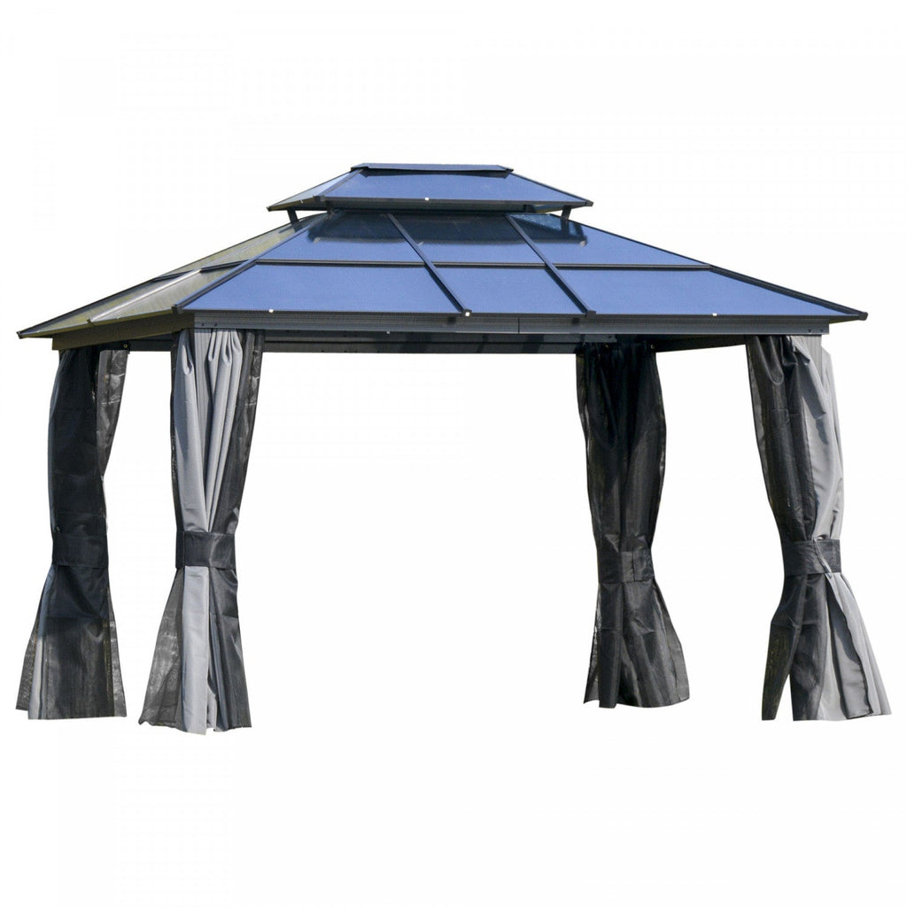 Outsunny 10' X 12' Hardtop Gazebo Canopy With Polycarbonate Double Roof, Aluminum Frame, Permanent P|Outsunny 12' X 10' Gazebo A Toit Rigide En Polycarbonate Canopee D'exterieur Toit A Double Niveau Ca