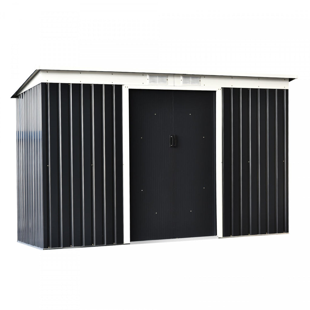 Outsunny 9' X 4' Metal Storage Shed, Garden Tool House With Floor Foundation, Double Sliding Doors, |Outsunny Abri De Jardin En Metal 9' X 4' Avec Porte Coulissante