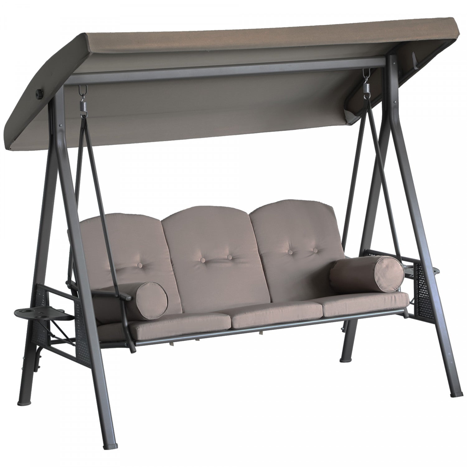 Outsunny 3 Seater Porch Swing Heavy Duty Outdoor Swing Chair Outdoor Lounge Hammock Cushioned Seat W|Outsunny 3 Places Heavy Duty Swing Chair Outdoor Lounge Hamac Coussin Siege Avec Auvent Inclinable,m