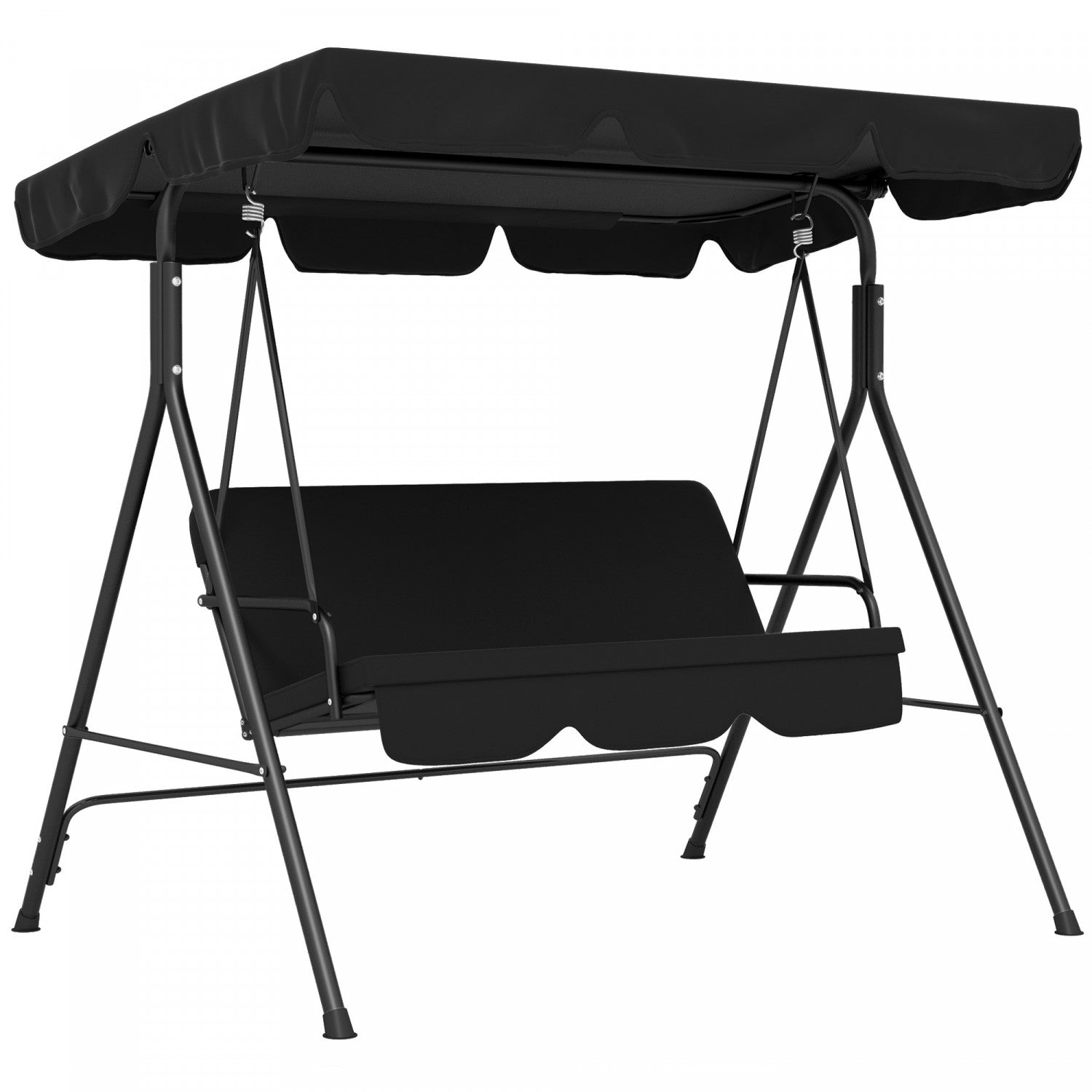 Outsunny 3-seat Patio Swing Chair With Adjustable Canopy Black|Outsunny Balancoire De Patio 3 Places Avec Auvent Reglable, Noir