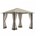 Outsunny 10' X 10' Patio Gazebo Outdoor Aluminum Frame Canopy Shelter With Curtains, Vented Roof For|Outsunny 10' X 10' Tonnelle Pavillon Jardin Patio Terrasse Gazebo Exterieur Avec Parois Laterales Ch