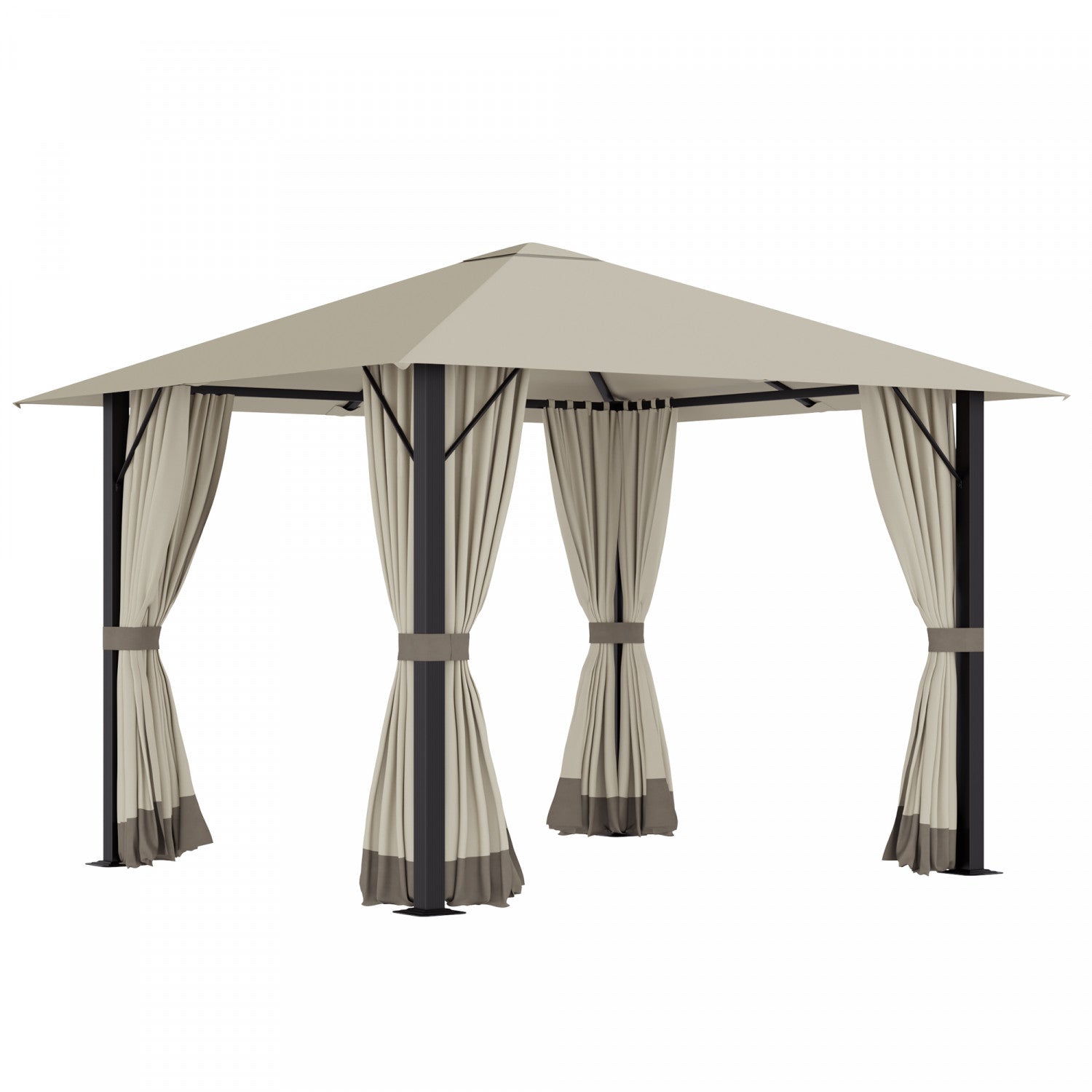 Outsunny 10' X 10' Patio Gazebo Outdoor Aluminum Frame Canopy Shelter With Curtains, Vented Roof For|Outsunny 10' X 10' Tonnelle Pavillon Jardin Patio Terrasse Gazebo Exterieur Avec Parois Laterales Ch