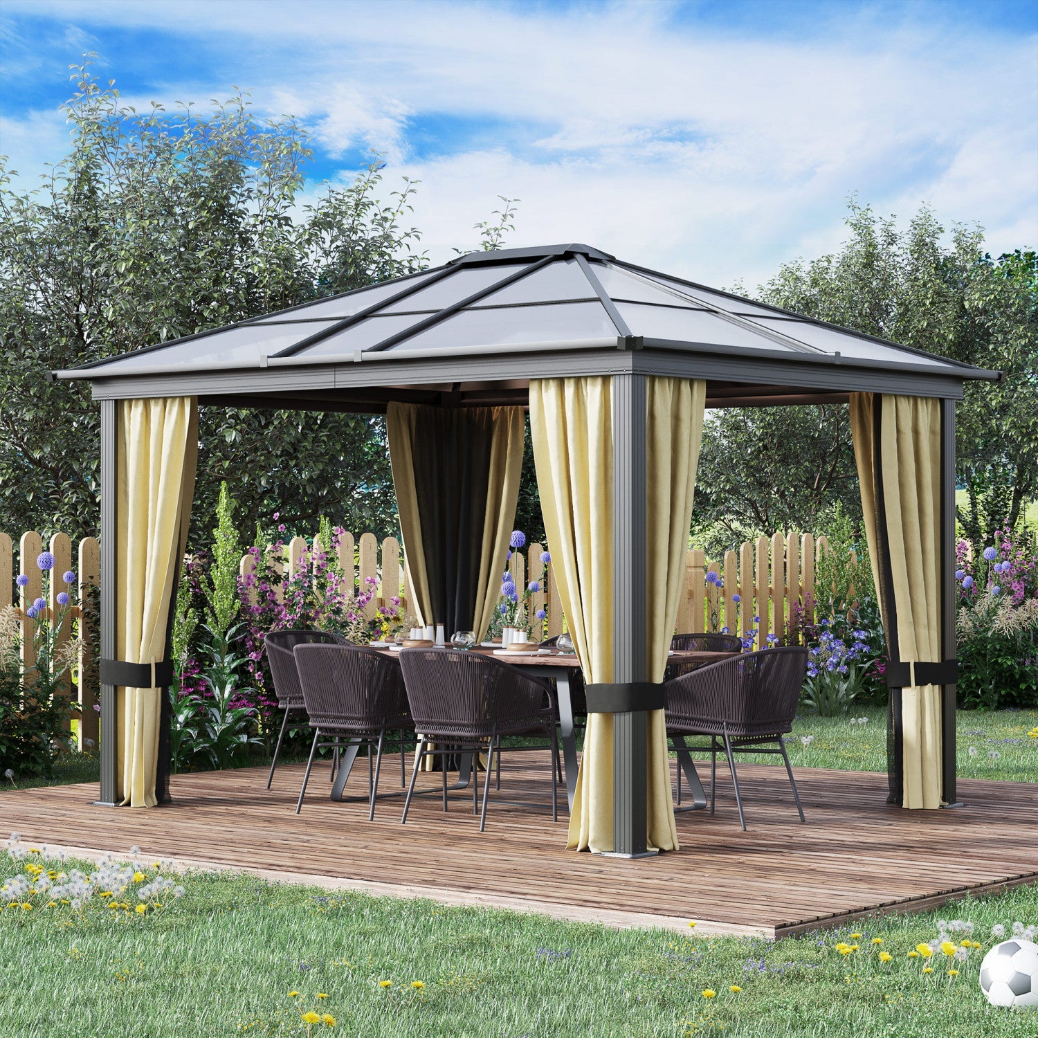 Outsunny 10' X 12' Hardtop Gazebo, Outdoor Gazebo Canopy Sun Shelter Waterproof With Aluminum Frame,|Outsunny 12'l X 10'w Hard Top Gazebo Canopy Sunshelter Pare-soleil Impermeable Avec Parois Laterales