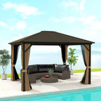 Outsunny 10' X 12' Deluxe Hardtop Gazebo With Curtains And Netting, Coffee
