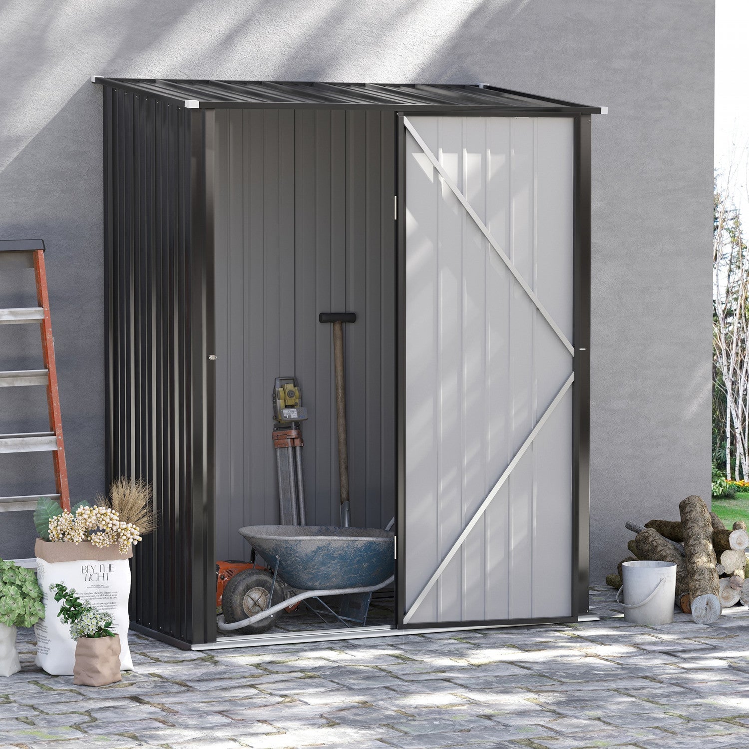 Outsunny 5' X 3' Outdoor Storage Shed, Steel Garden Shed With Single Lockable Door, Tool Storage Hou|Outsunny 5'x3' Abri De Jardin Exterieur En Acier Avec Porte Simple Gris