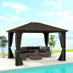Outsunny 10' X 12' Deluxe Hardtop Gazebo With Curtains And Netting, Grey