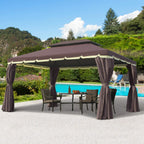 Outsunny 10' x 13' Patio gazebo, aluminum Frame Double Roof Outdoor Gazebo Canopy Shelter With Netti|Outsunny 10 X 13pi Cadre En Aluminium Gazebo Canopee Abri De Jardin A Deux Niveaux Avec Filet Et Rid